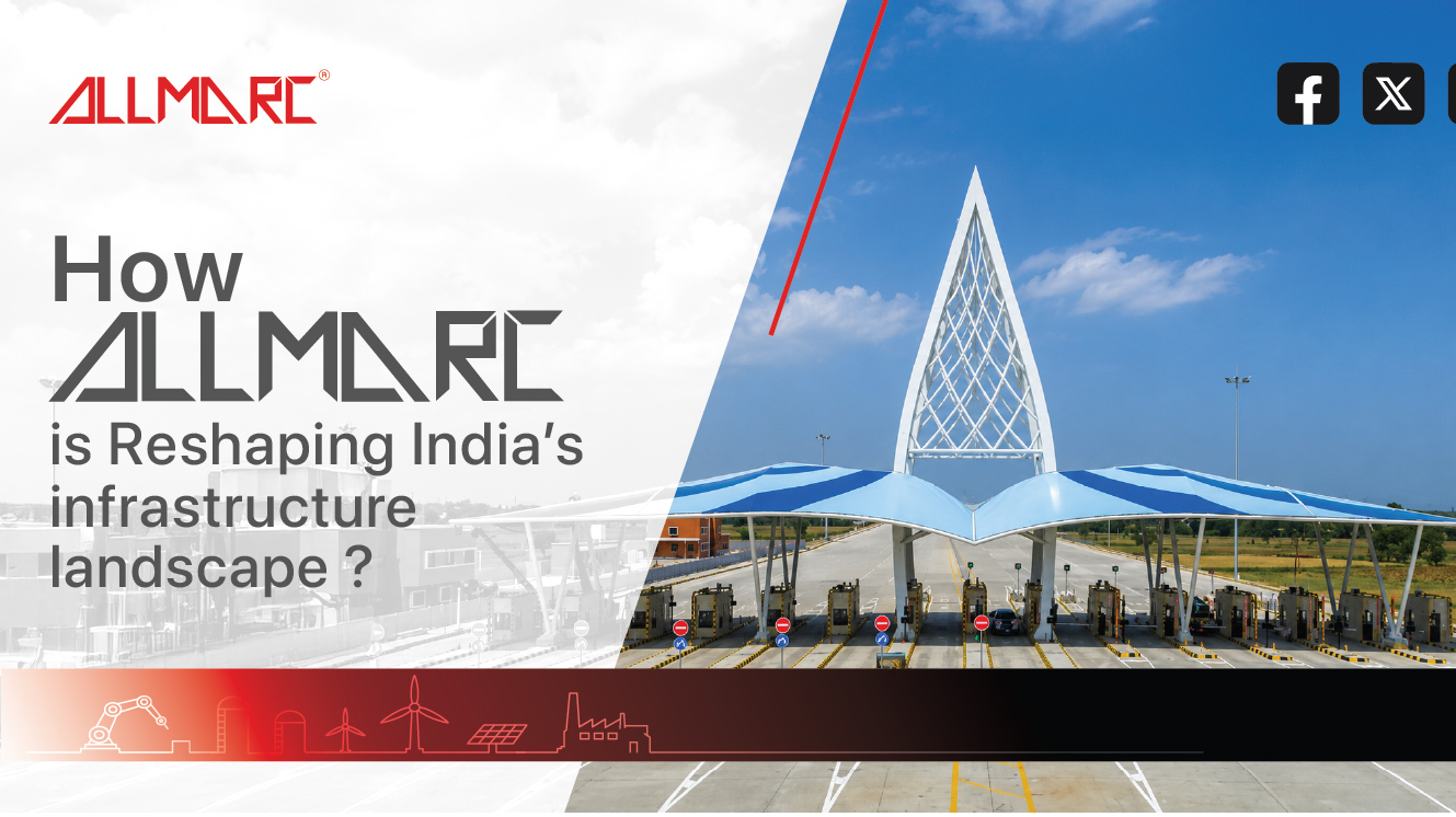 Allmarc Industries' modern toll plaza structure on the Ganga Expressway highlighting advanced steel fabrication and EPC execution.